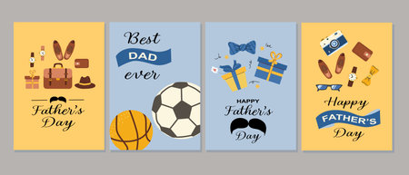 Father's day card designs featuring sports and gifts themes.のイラスト素材