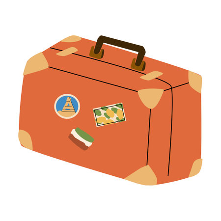 Summer vacation stickers on vintage suitcase for travel design.のイラスト素材