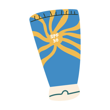 Summer vacation beach sticker with spf sunscreen tube design for fun decor.
