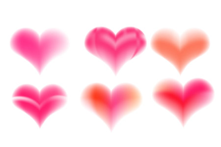Blurred hearts vector set. Aura aesthetic elements in trendy minimal style. Gradient hearts for covers, banners and greeting cards, romantic design, different backgrounds in y2k style.のイラスト素材