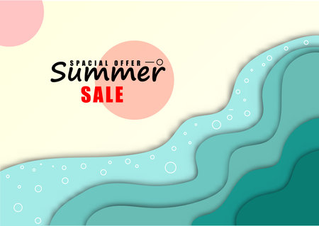 Colorful Summer papercut background layout banners design. Horizontal poster, greeting card, header for websiteのイラスト素材