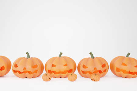 3D rendering Halloween Pumpkins set on dark backgroundの写真素材