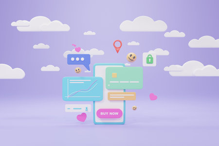 3D Mobile payment via credit card concept. Internet banking via credit card on mobile. Protection shopping wireless pay through smartphone. Valentine's day Online shopping on website and mobile phone.の写真素材