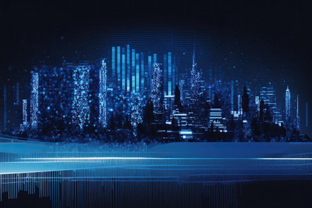 abstract city background with blue lights, vector illustration eps10の写真素材