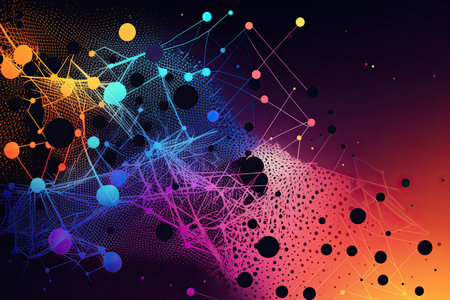 Abstract colorful background with connecting dots and lines. Connection structure. Vector illustration.の写真素材
