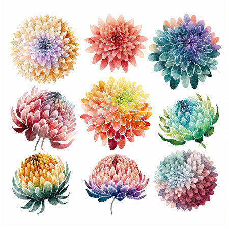 Set of watercolor dahlias. Hand-drawn illustration.の写真素材
