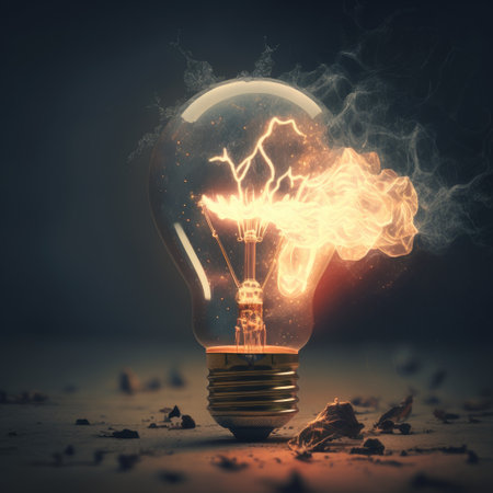 Incandescent light bulb with lightning and smoke. 3D renderingの写真素材