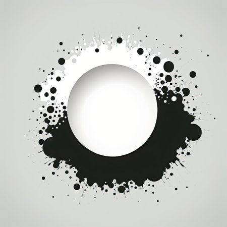 Abstract background with black ink splashes and white circle. Vector illustration.の写真素材