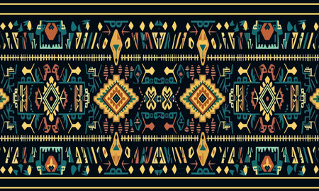 Tribal vector ornament. Seamless African pattern. Ethnic carpet with chevrons. Aztec style. Geometric mosaic on the tile, majolica. Ancient interior. Modern rug. Geo print on textile. Kente Cloth.のイラスト素材