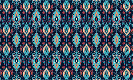 Seamless floral pattern in ethnic style. Colorful vector background.のイラスト素材