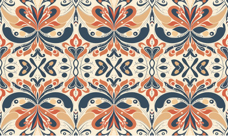 Seamless floral vector damask pattern. Talavera pottery. Azulejos portugal. Turkish ornament. Spanish porcelain. Ceramic tableware, folk print. Ethnic background. Mediterranean wallpaper. Art Deco.のイラスト素材