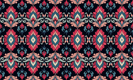Ikat geometric folklore ornament. Tribal ethnic vector texture. Seamless striped pattern in Aztec style. Figure tribal embroidery. Indian, Scandinavian, Gypsy, Mexican, folk pattern.のイラスト素材