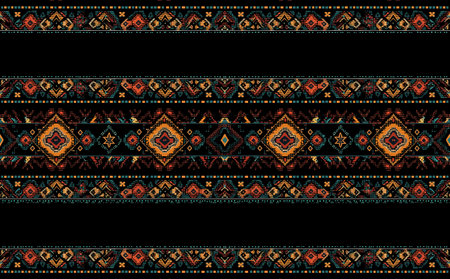 Tribal vintage ethnic seamless pattern on black background. Aztec style.のイラスト素材