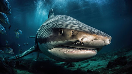 Great White Shark in the deep blue ocean. 3D Renderingの素材