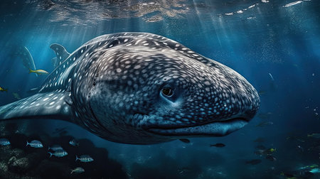 Whale shark swimming in the deep blue ocean. 3D renderingの素材