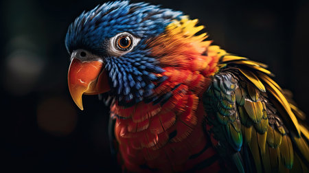 Colorful parrot on a dark background. Close-up.の素材