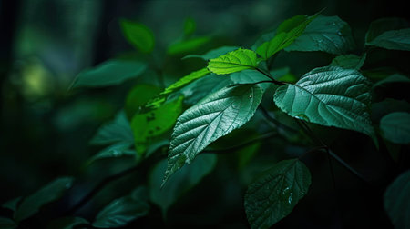 Green leaves background in the forest. Shallow depth of field.の素材