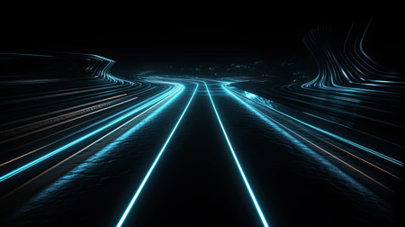 3d render, abstract background with blue neon lines, future, technology conceptの素材