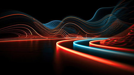 abstract background with red and blue neon lines, 3d renderの素材