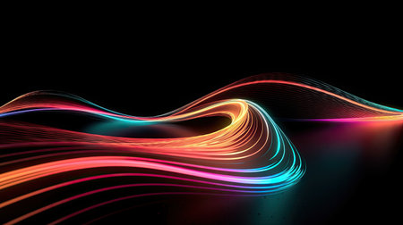 bright lighting on a black background, in the style of colorful curves, high horizon lines, light orange and white, neon realism, light pink andの素材
