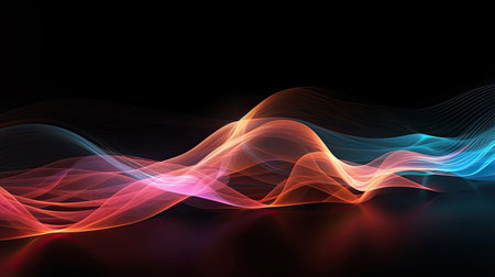 bright lighting on a black background, in the style of colorful curves, high horizon lines, light orange and white, neon realism, light pink andの素材