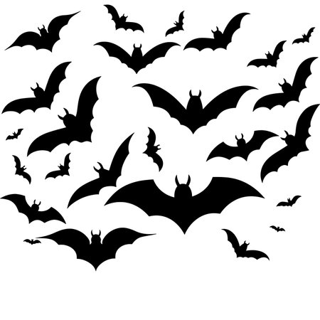 Halloween bats silhouettes isolated on white background. Vector illustration.のイラスト素材