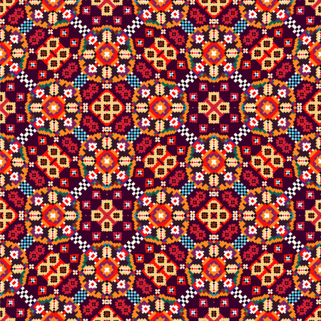 Geometric ethnic pattern, Cross Stitch, Pixel pattern, Design for clothing, fabric, background, wallpaper, wrapping, batik, Knitwear, Embroidery style, Aztec geometric art ornamentのイラスト素材