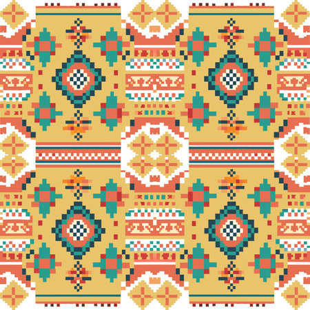 Geometric ethnic pattern, Cross Stitch, Pixel pattern, Design for clothing, fabric, background, wallpaper, wrapping, batik, Knitwear, Embroidery style, Aztec geometric art ornamentのイラスト素材