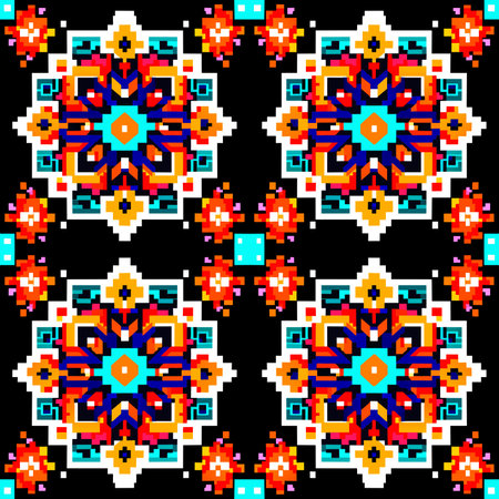Seamless pattern with abstract geometric ornament in pixel art style.のイラスト素材