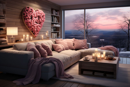Romantic Retreat Modern Valentine's Living Room, modern living room decorated for valentineの素材