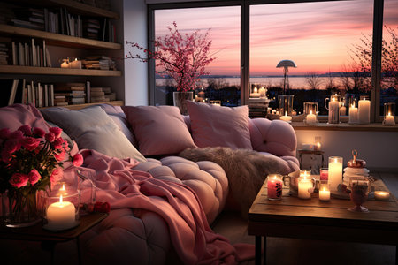 Romantic Retreat Modern Valentine's Living Room, modern living room decorated for valentineの素材