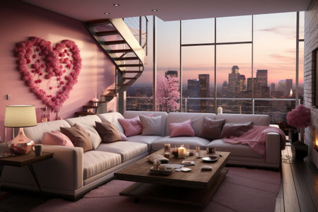 Romantic Retreat Modern Valentine's Living Room, modern living room decorated for valentineの素材