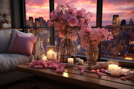 Romantic Retreat Modern Valentine's Living Room, modern living room decorated for valentineの素材