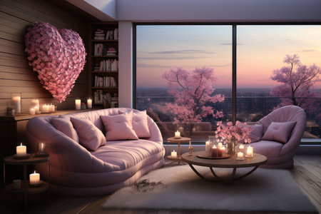 Romantic Retreat Modern Valentine's Living Room, modern living room decorated for valentineの素材