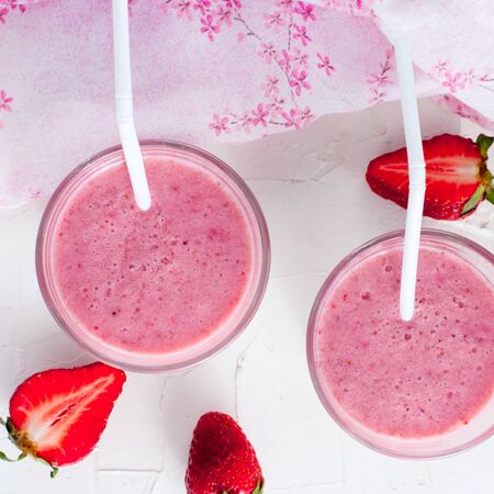 Chilled strawberry milkshake, squareの写真素材