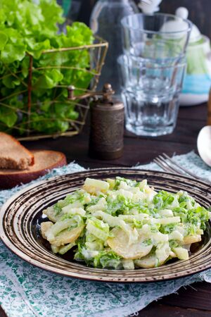 Potato salad with celery, selective focusの写真素材
