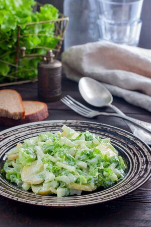 Potato salad with celery, selective focusの写真素材