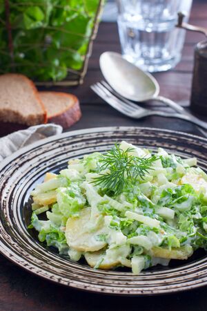 Potato salad with celery, selective focusの写真素材