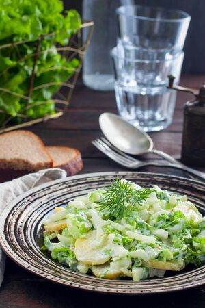 Potato salad with celery, selective focusの写真素材