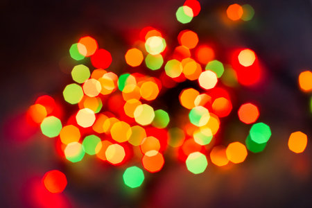 Multicolored bokeh background on dark background, horizontal, bokeh, Colored abstractionsの写真素材