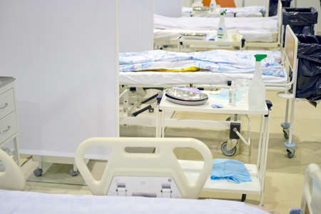Hospital couches ready to receive patients in a row.の写真素材