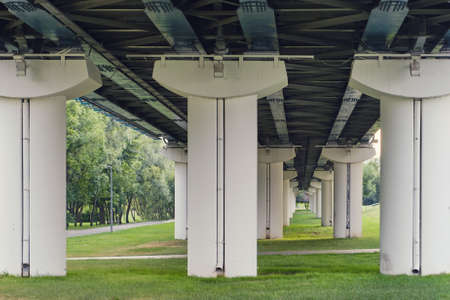 Three columns of the metro bridge, bottom viewの写真素材