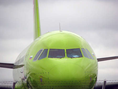 Russian aircraft is behind the fence. Ban on flights to Russia.の写真素材