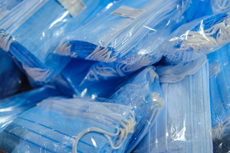 Medical mask packs sold in large quantities at the storeの写真素材