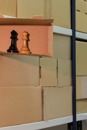 Warehouse with opened boxes with goods. Theft of products in the postal warehouse during quarantine...