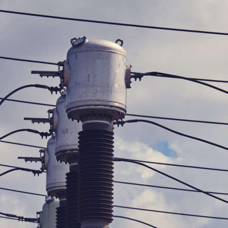 Gas-protected power transformers - electrical substation equipmentの写真素材
