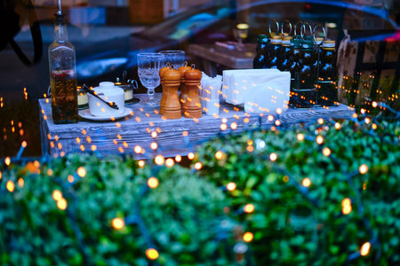 Street cafe window decoration for new year and Christmas