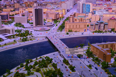 Layout Of Moscow. Kutuzovsky prospect, Krasnopresnenskaya embankment and Novy Arbat. Moscow, Russia, 07 31 2019のeditorial素材