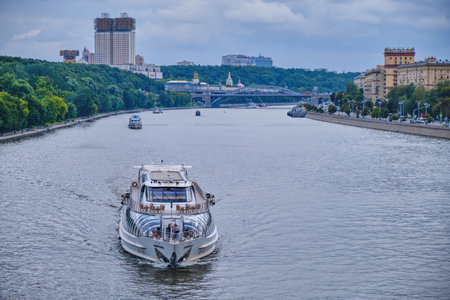 Boat trips on the Moscow river, Gorky Park - Russia, Moscow, 08 02 2019のeditorial素材