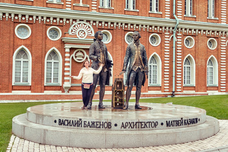 Monument to the architects - Vasily Bazhenov and Matthew Kazakov in Tsaritsino park. Moscow, Russia, 08 05 2019のeditorial素材